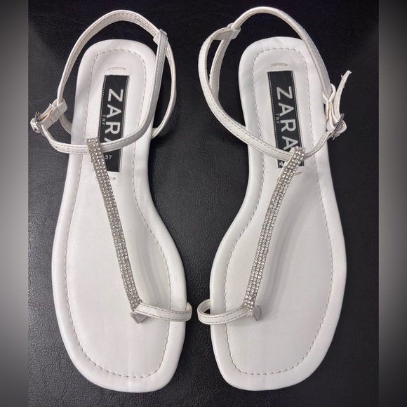 Zara Shoes - Zara white vegan leather thong sandals Size 7